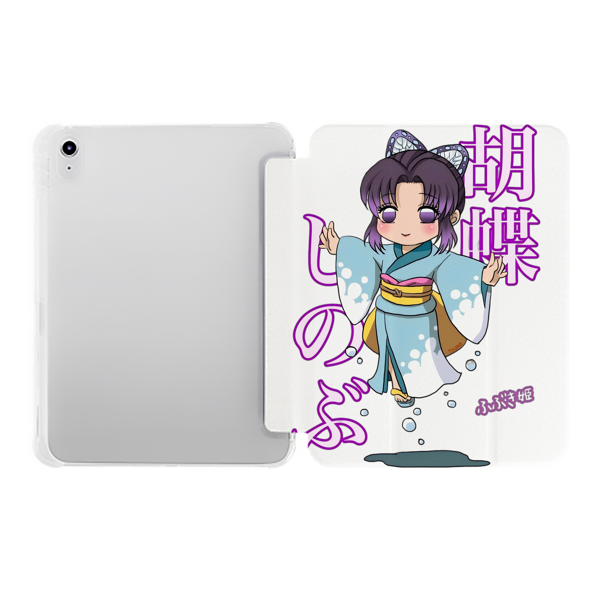 （画像用） 鬼滅の刃（きめつのやいば）蟲柱-胡蝶 しのぶ／こちょう しのぶ Kochou Shinobu IPad ケース ペン収納付き 三つ折りスタンド PUレザー×シリコン 対応機種9.5/10.5/10.9インチ